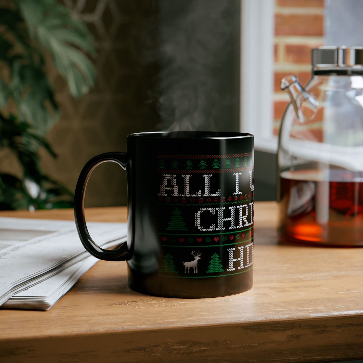 All I Want For Christmas Is Hiking Black Ceramic Mug