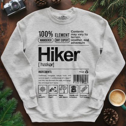 Hiker Sweatshirt – Funny Hiking Ingredient Label Sweatshirt