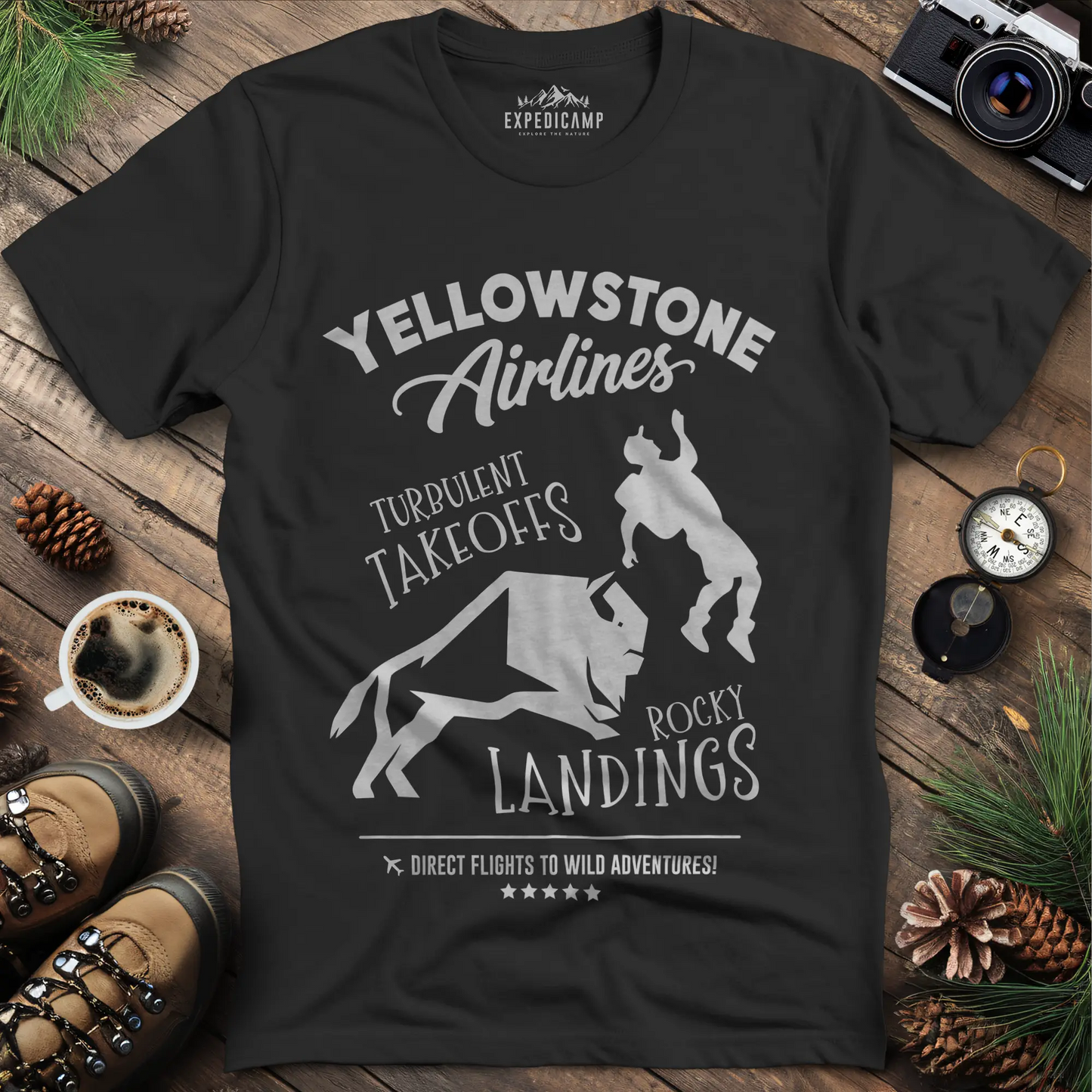 Yellowstone Airlines T-Shirt - Turbulent Takeoffs & Rocky Landings