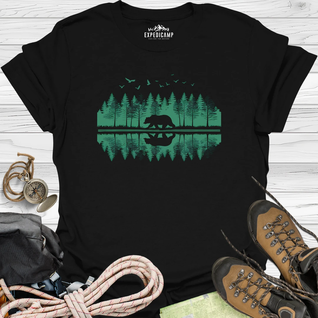 Forest Bear Trees Mirror View T-Shirt