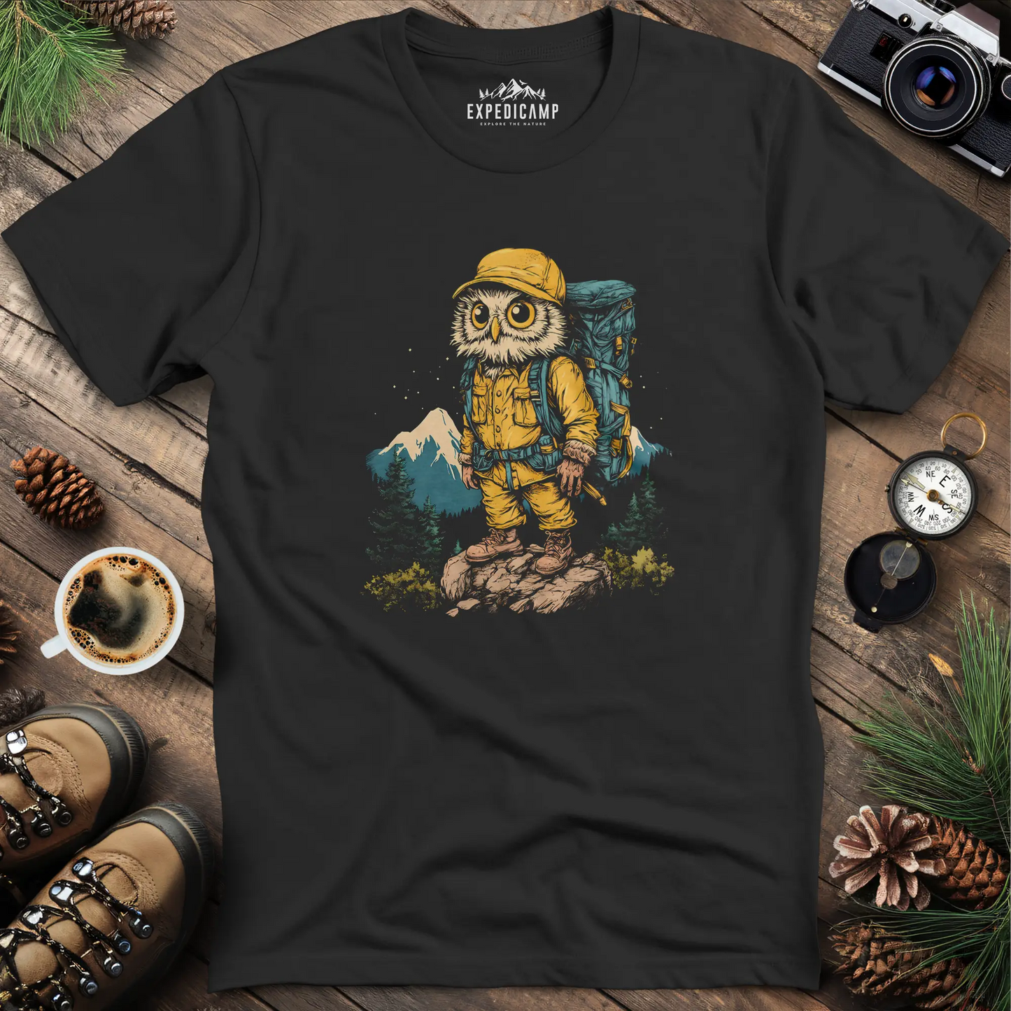 Hiking Owl T-Shirt – Wise Owl Mountain Adventure Graphic Tee