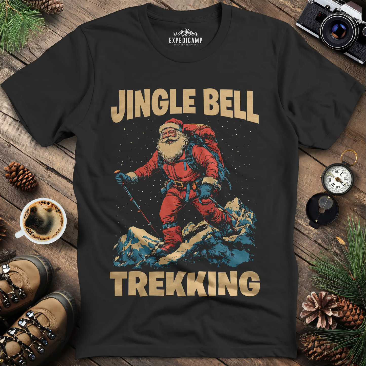 Jingle Bell Trekking Santa T-Shirt