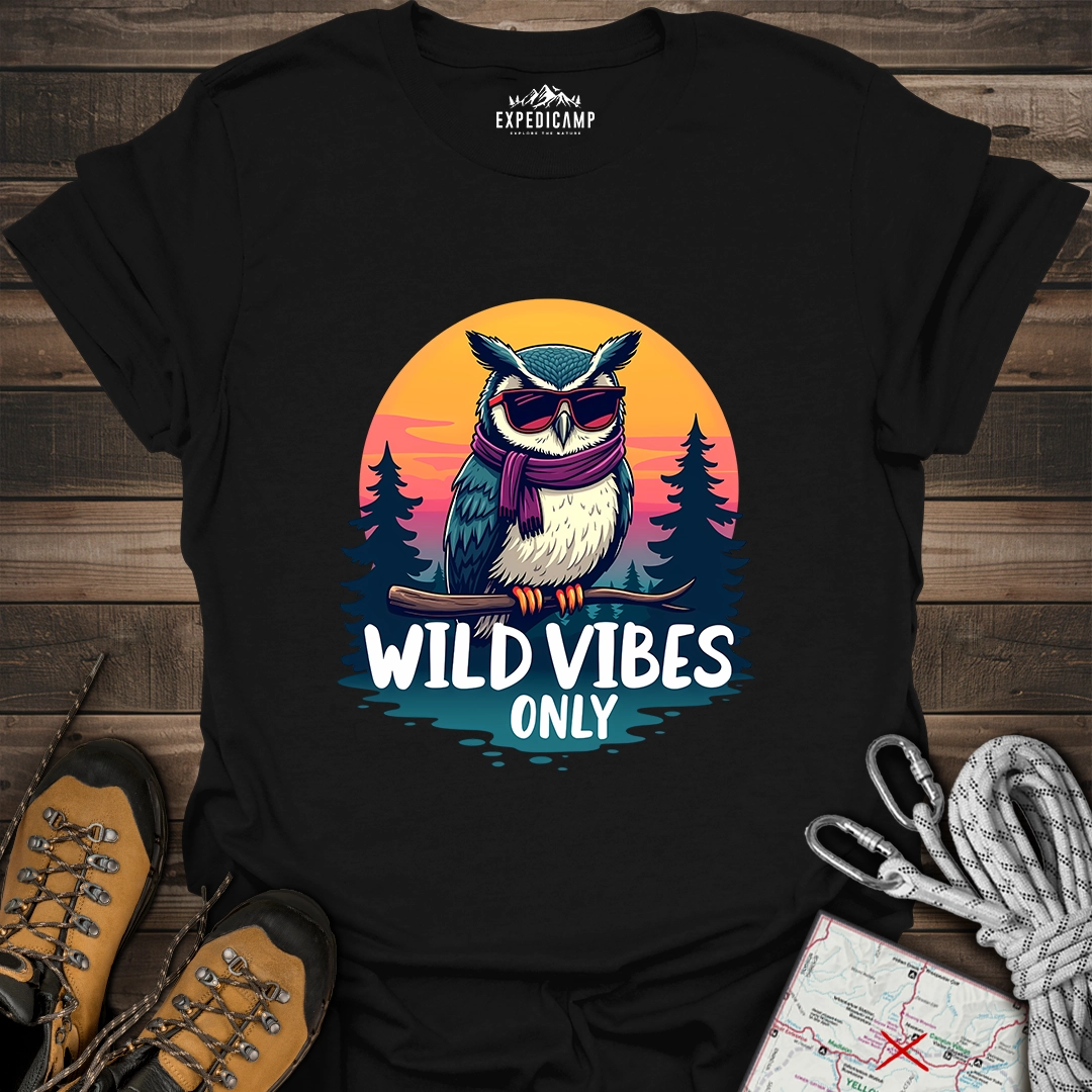 Wild Vibes Only Owl T-Shirt – Fun Adventure & Camping