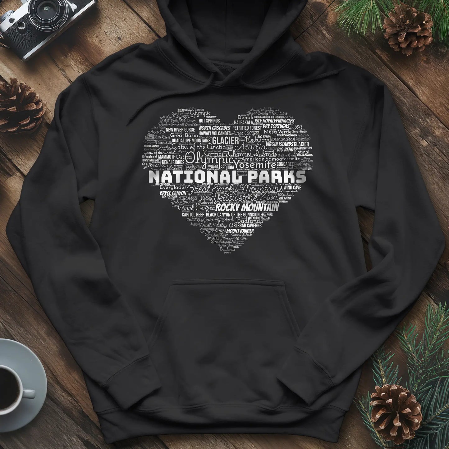 National Parks Word Art Heart Hoodie