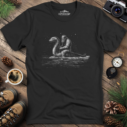 Bigfoot Riding Loch Ness Monster T-Shirt