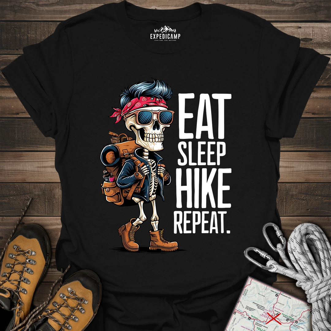 Eat Sleep Hike Repeat Skeleton T-Shirt