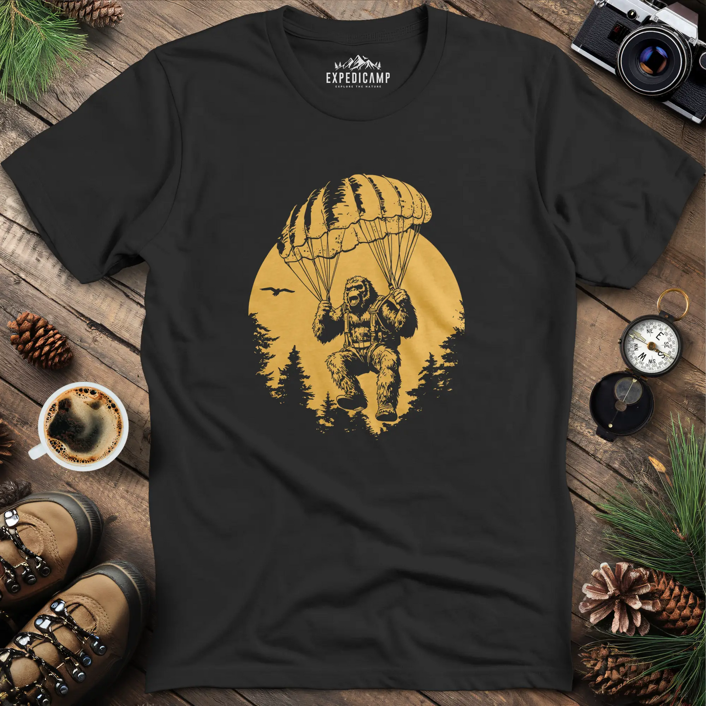 Parachuting Bigfoot T-Shirt – Funny Bigfoot Adventure Design