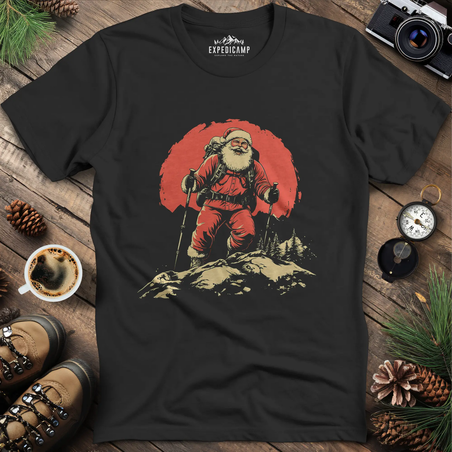 Santa Hiking T-Shirt - Festive Holiday Fun