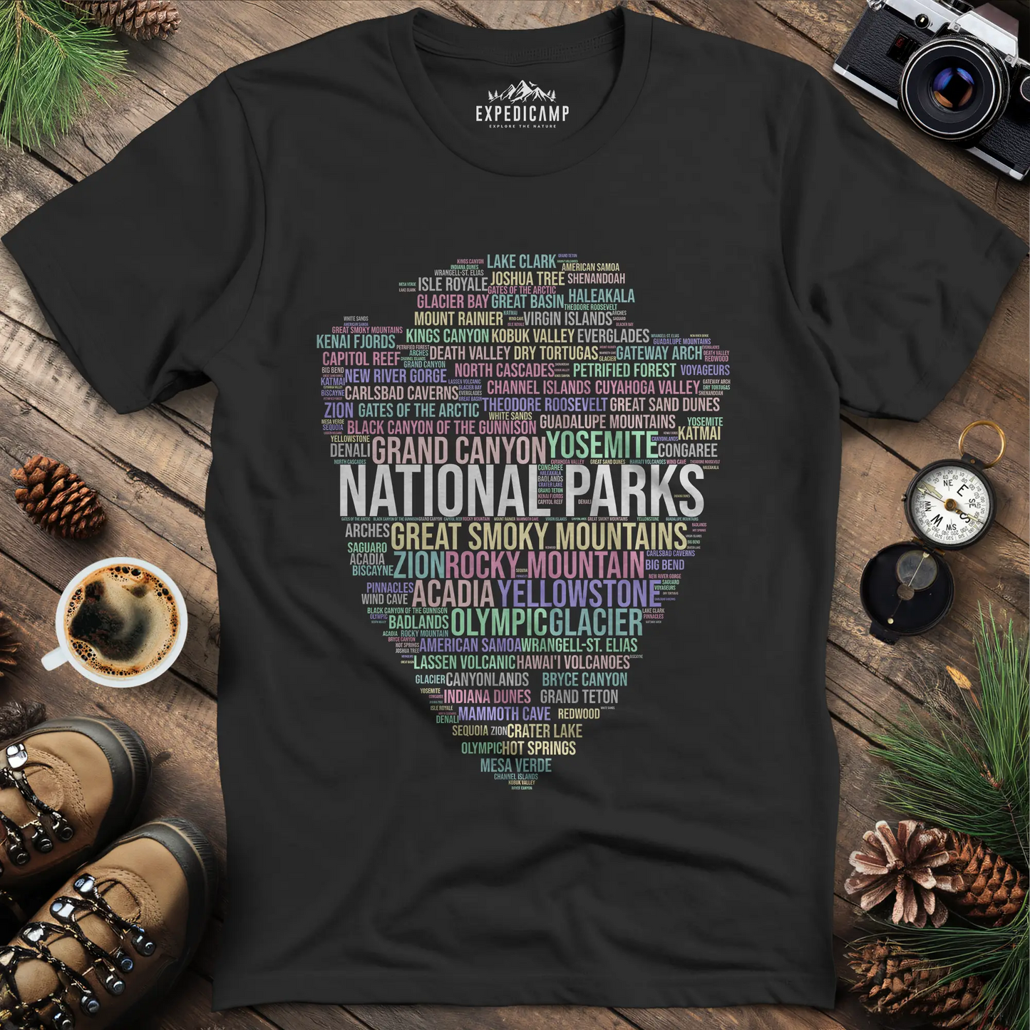 National Parks Word Art T-Shirt for Nature Lovers