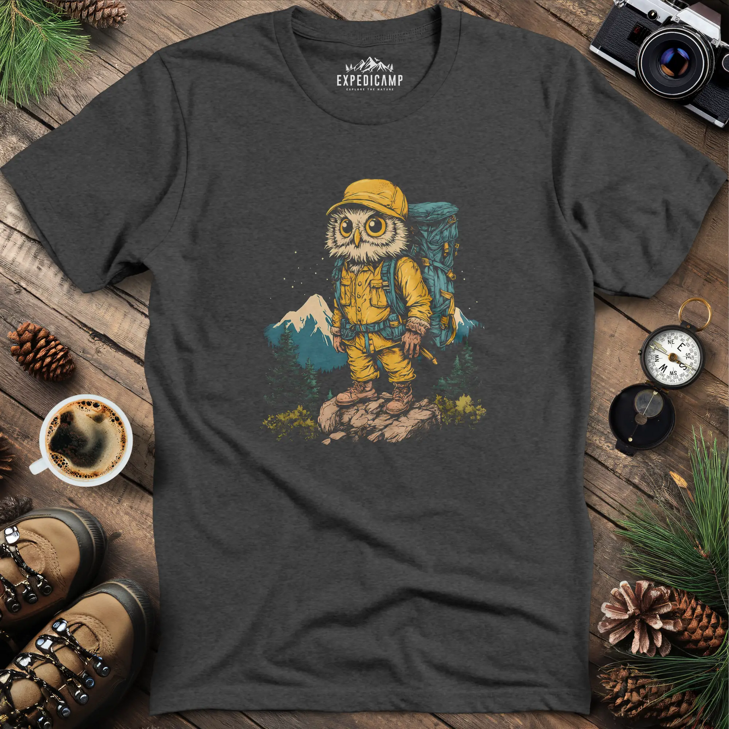 Hiking Owl T-Shirt – Wise Owl Mountain Adventure Graphic Tee