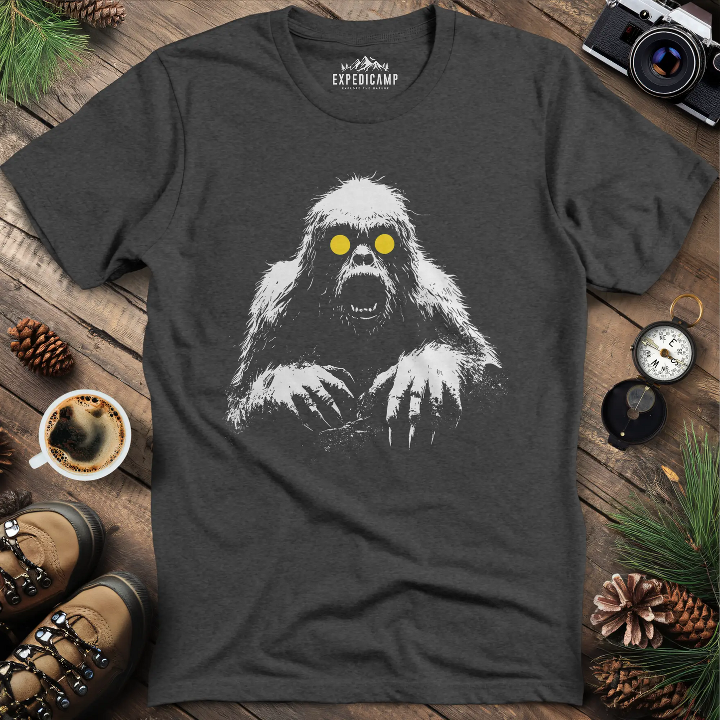 Bigfoot with Glowing Eyes T-Shirt – Mysterious Creature in the Dark