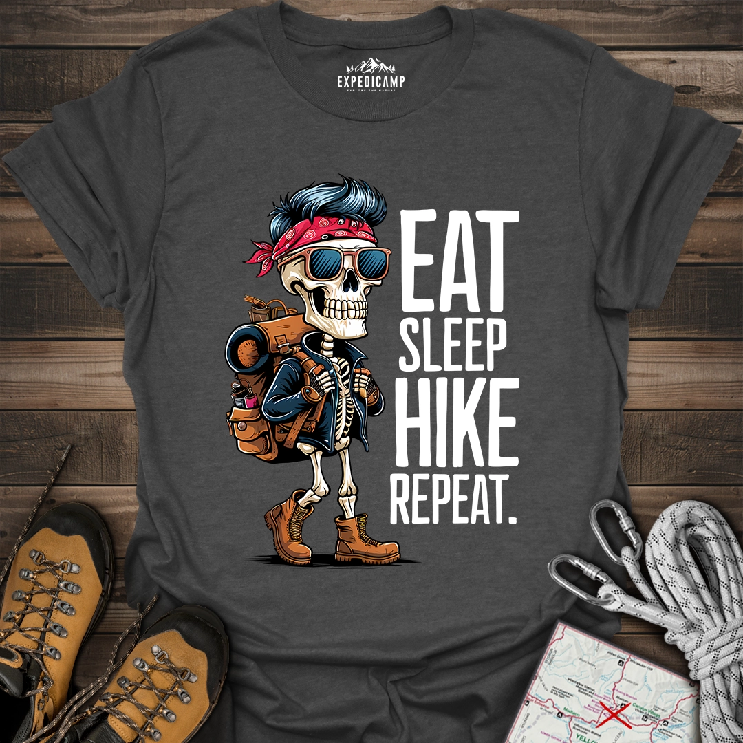 Eat Sleep Hike Repeat Skeleton T-Shirt