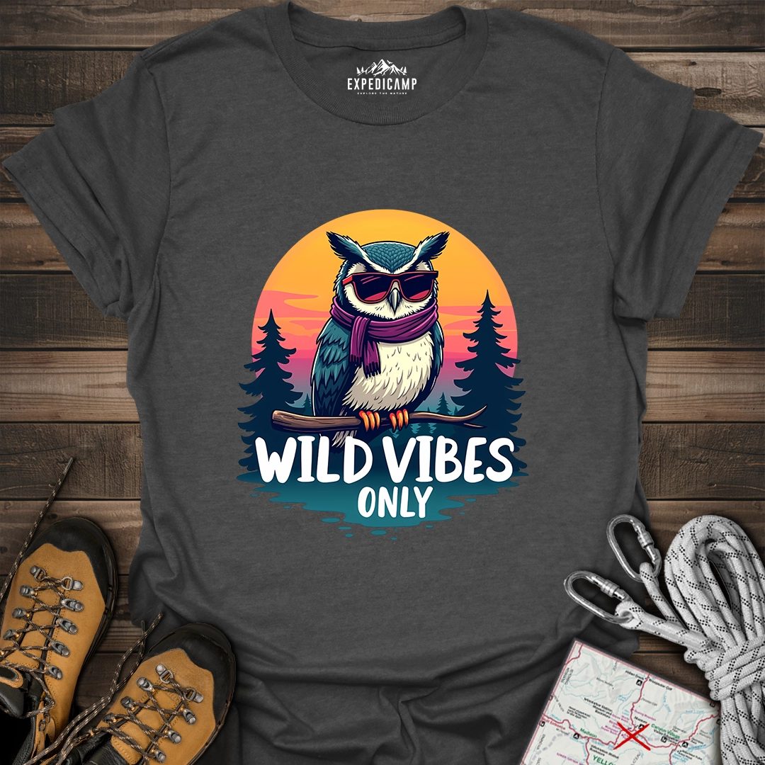 Wild Vibes Only Owl T-Shirt – Fun Adventure & Camping