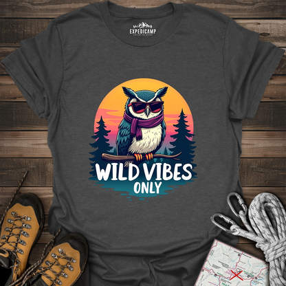 Wild Vibes Only Owl T-Shirt – Fun Adventure & Camping