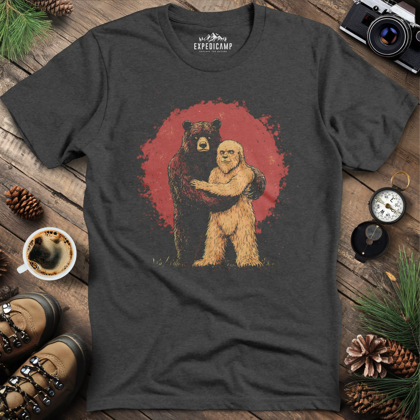 Bear Hugging Bigfoot T-Shirt – Unlikely Wilderness Friendship