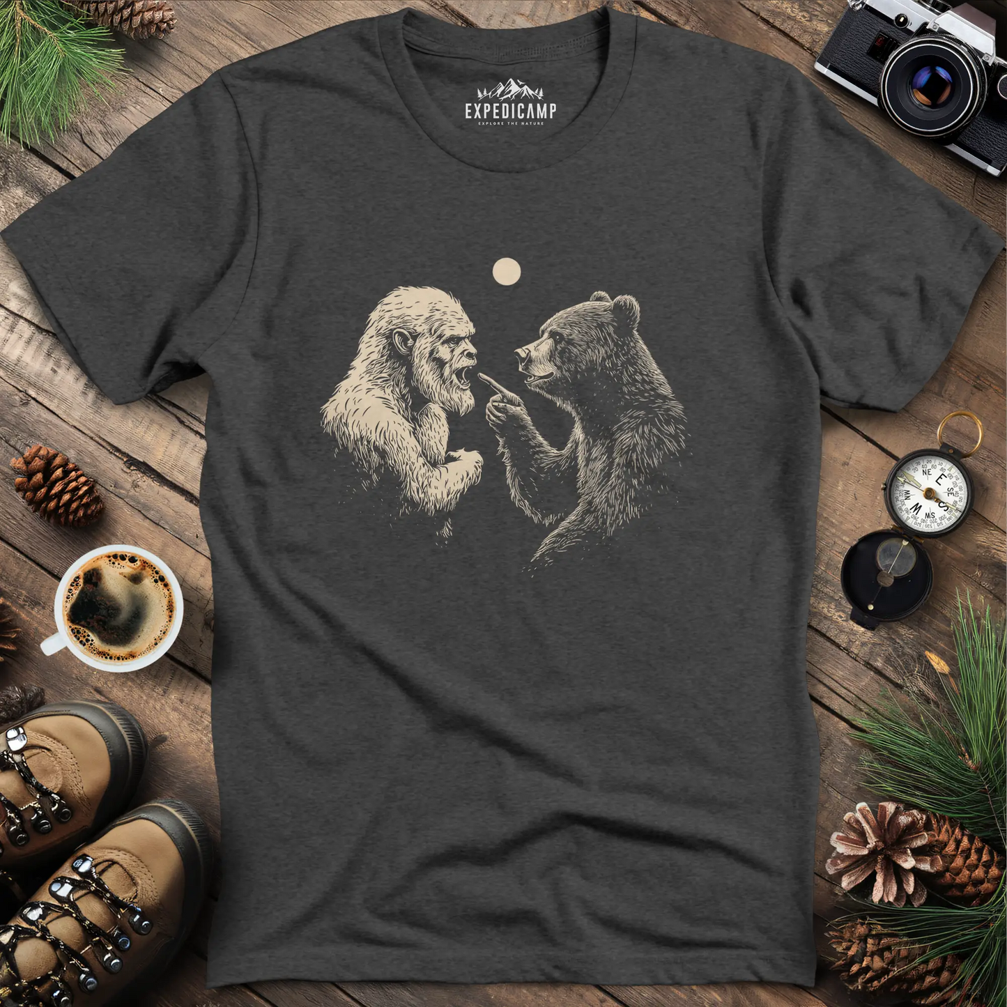 Bear and Bigfoot Argument T-Shirt – Wilderness Debate