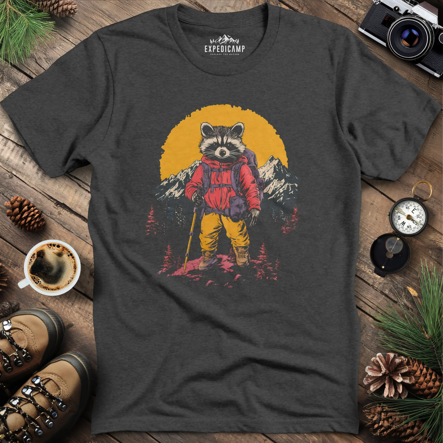 Raccoon Hiker T-Shirt – Mischievous Trailblazer