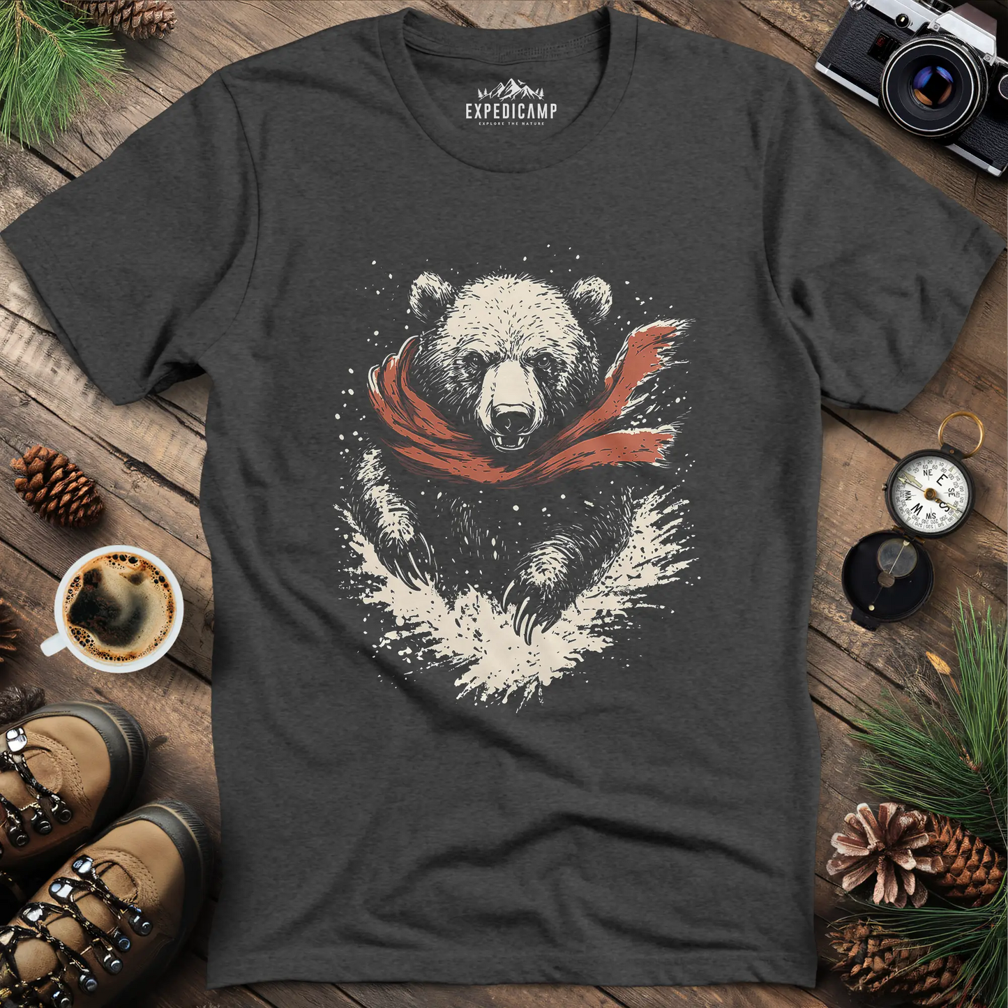 Winter Bear Scarf T-Shirt – Cozy Wilderness Design