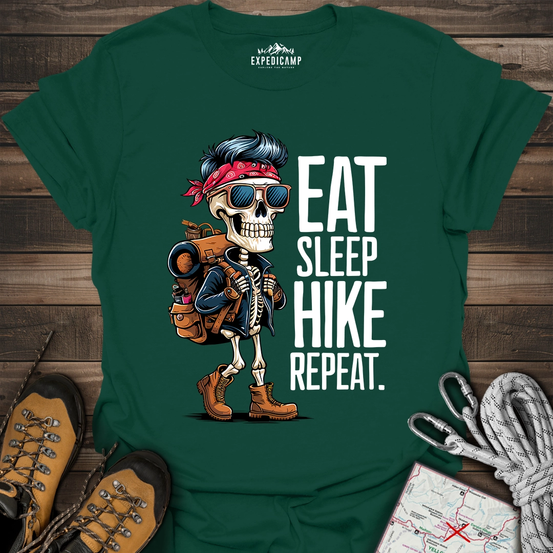 Eat Sleep Hike Repeat Skeleton T-Shirt