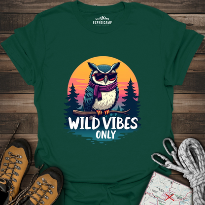 Wild Vibes Only Owl T-Shirt – Fun Adventure & Camping