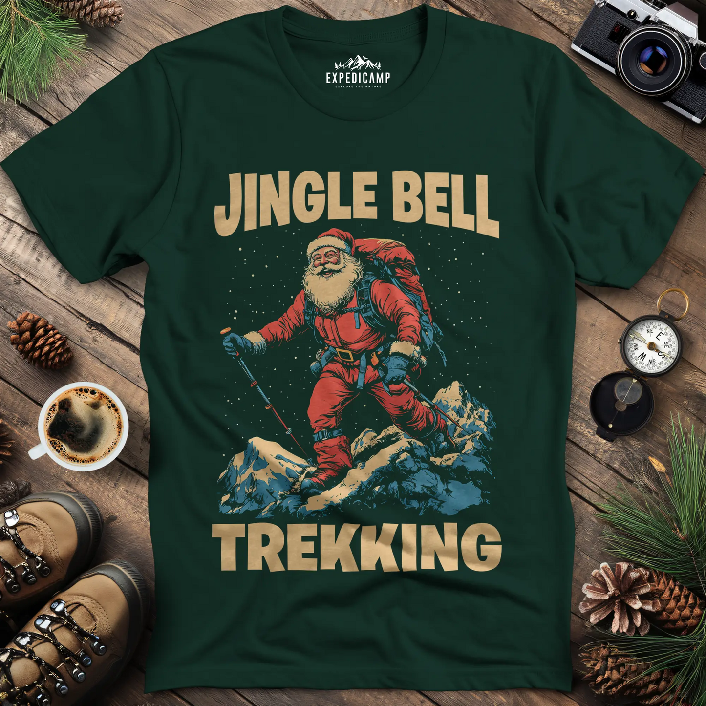 Jingle Bell Trekking Santa T-Shirt