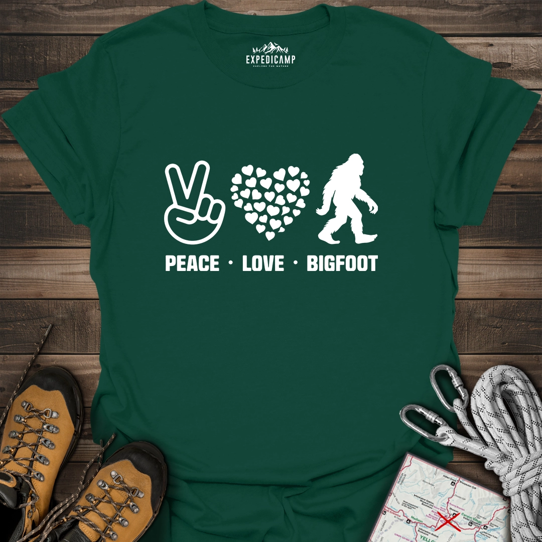 Peace Love Bigfoot T-Shirt