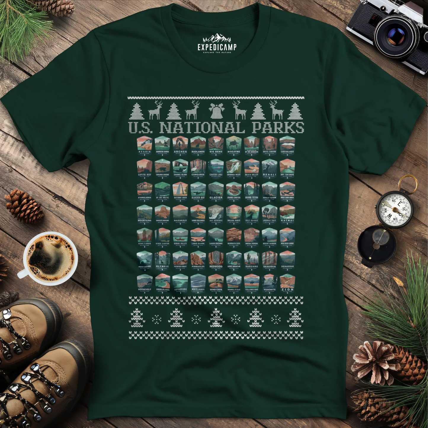 63 National Parks Christmas Ugly Sweater T-Shirt