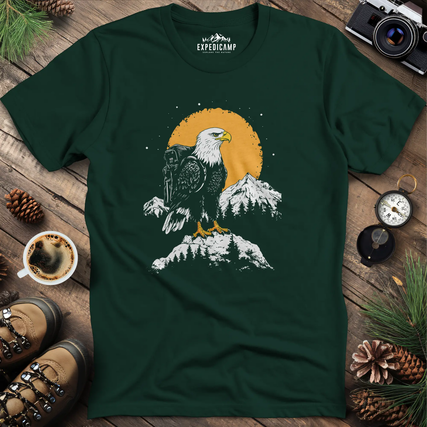 Majestic Eagle T-Shirt – Fierce Bald Eagle Mountain Explorer Design