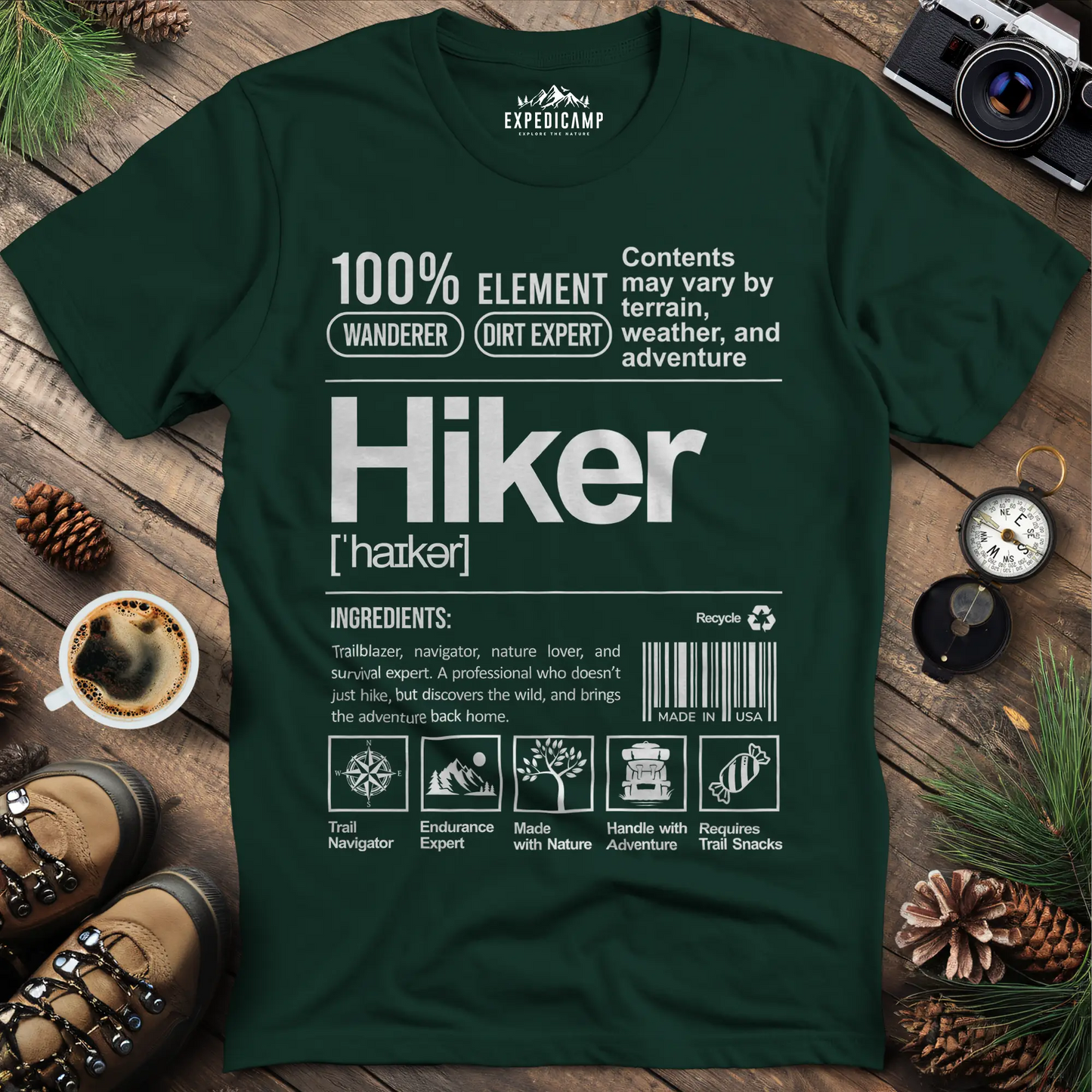 Hiker Label T-Shirt – Funny Hiking Ingredient Label Tee