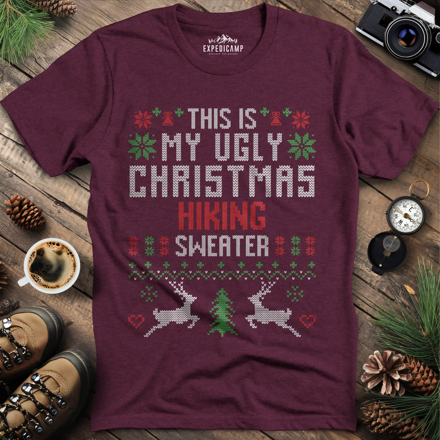 Ugly Christmas Hiking Sweater T-Shirt