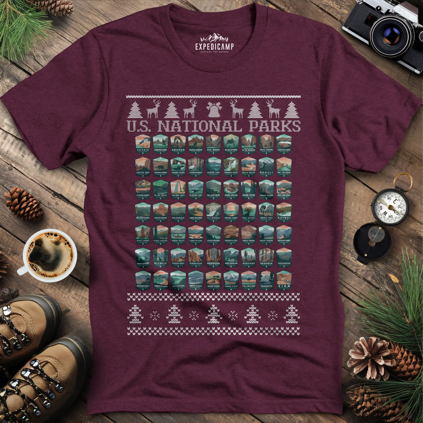 63 National Parks Christmas Ugly Sweater T-Shirt