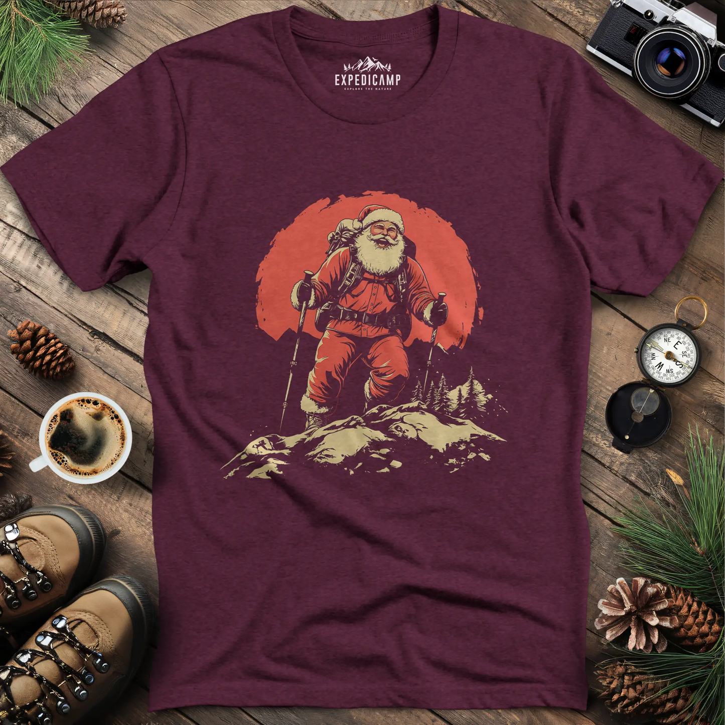 Santa Hiking T-Shirt - Festive Holiday Fun