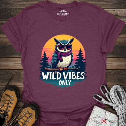 Wild Vibes Only Owl T-Shirt – Fun Adventure & Camping