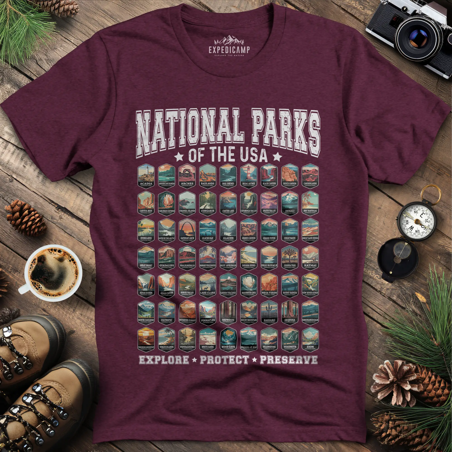 63 National Parks of the USA T-Shirt | Explore, Protect, Preserve