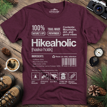 Hikeaholic T-Shirt – Funny Hiking Addict Label Tee