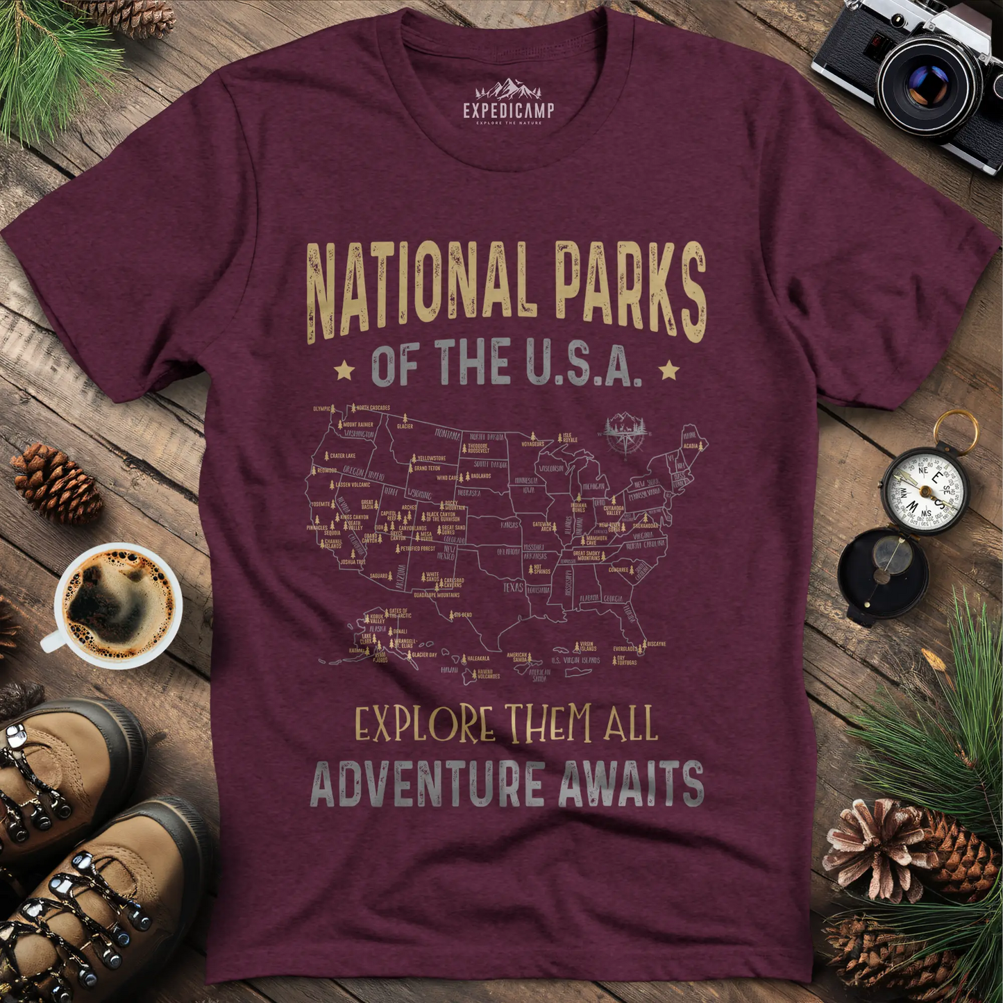 63 National Parks Of The USA Map T-Shirt