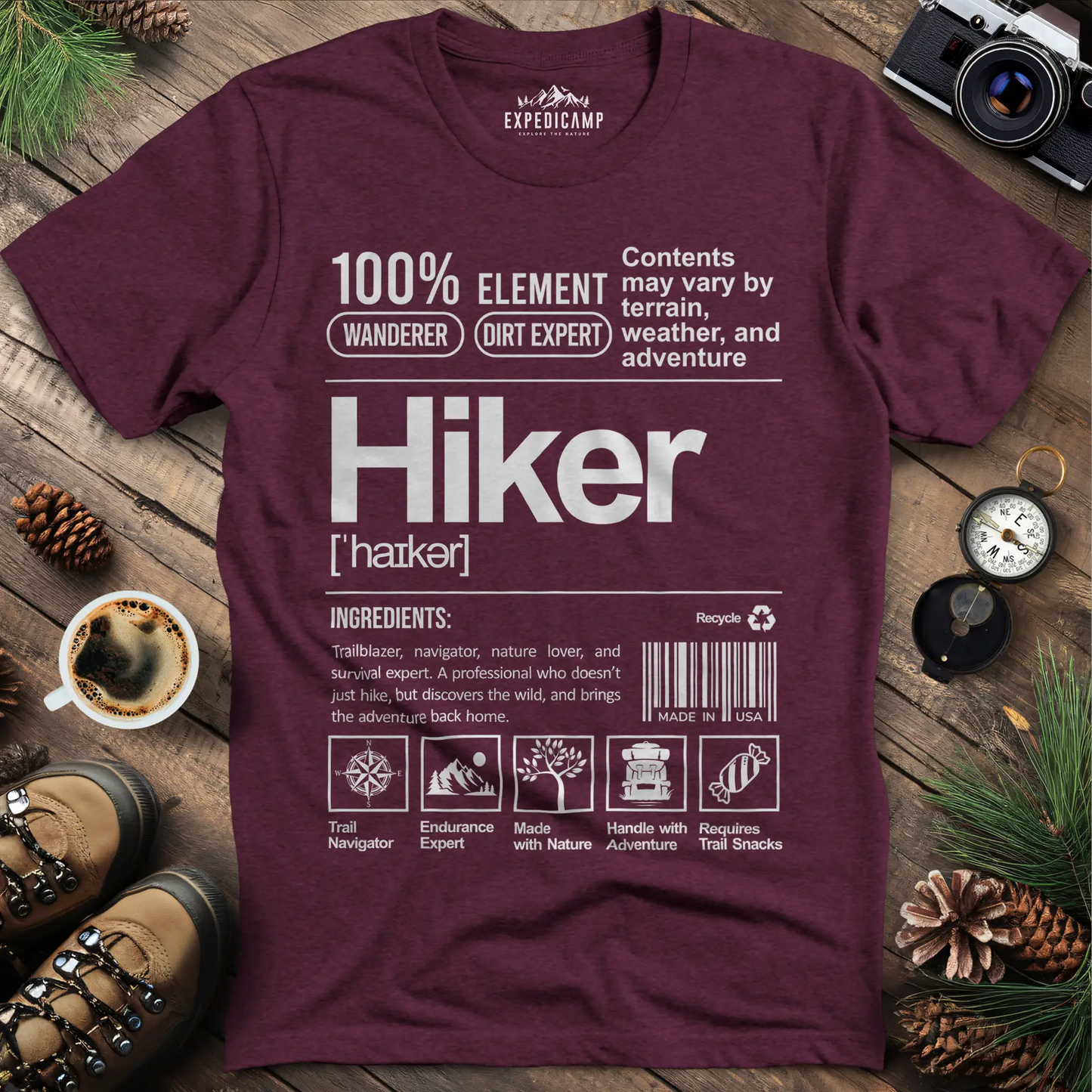 Hiker Label T-Shirt – Funny Hiking Ingredient Label Tee