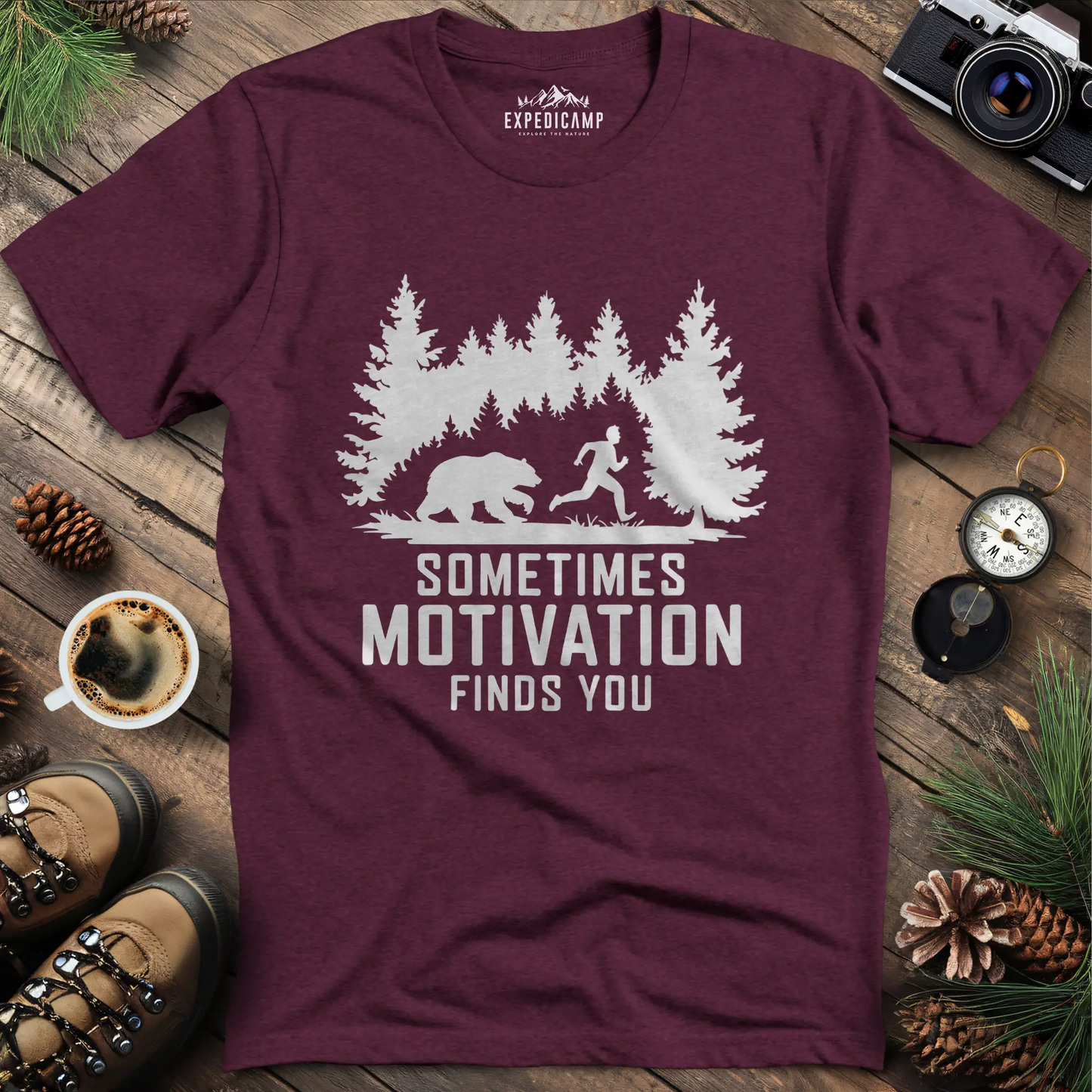 Sometimes Motivation Finds You - Charging Bear T-Shirt