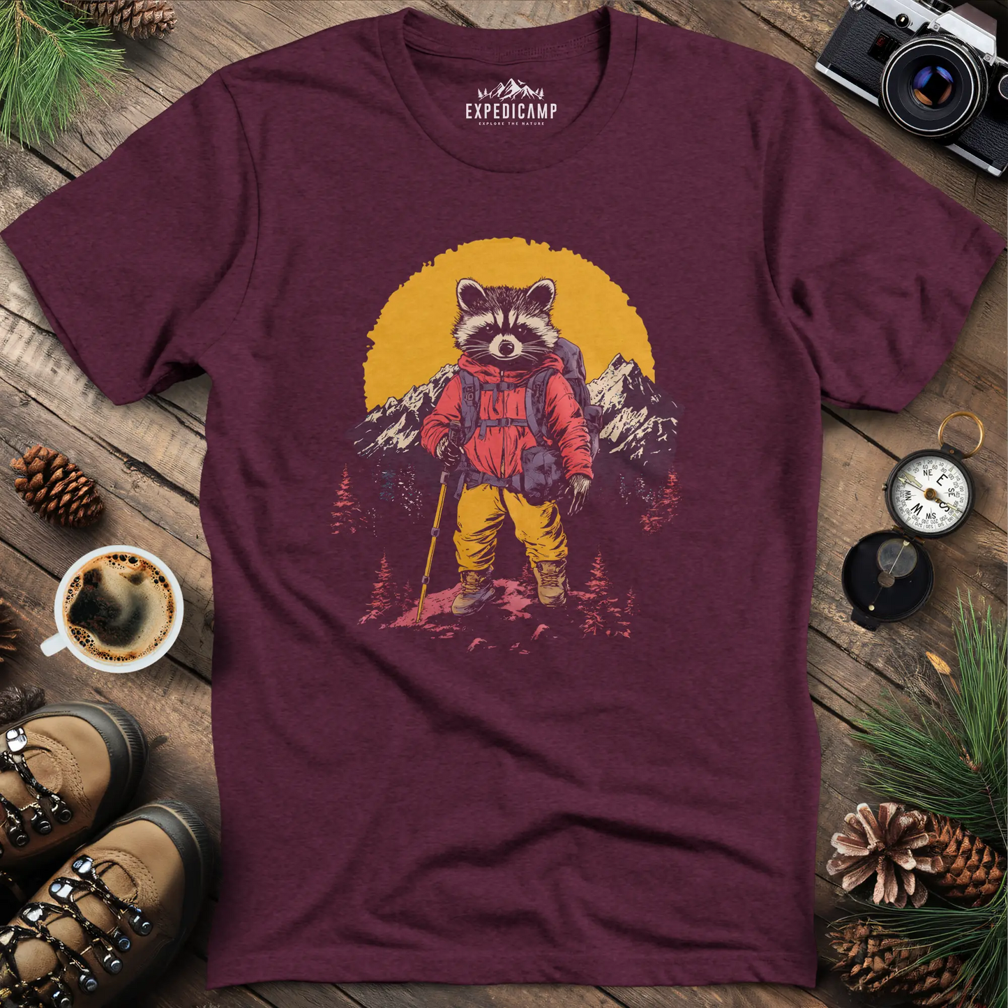 Raccoon Hiker T-Shirt – Mischievous Trailblazer