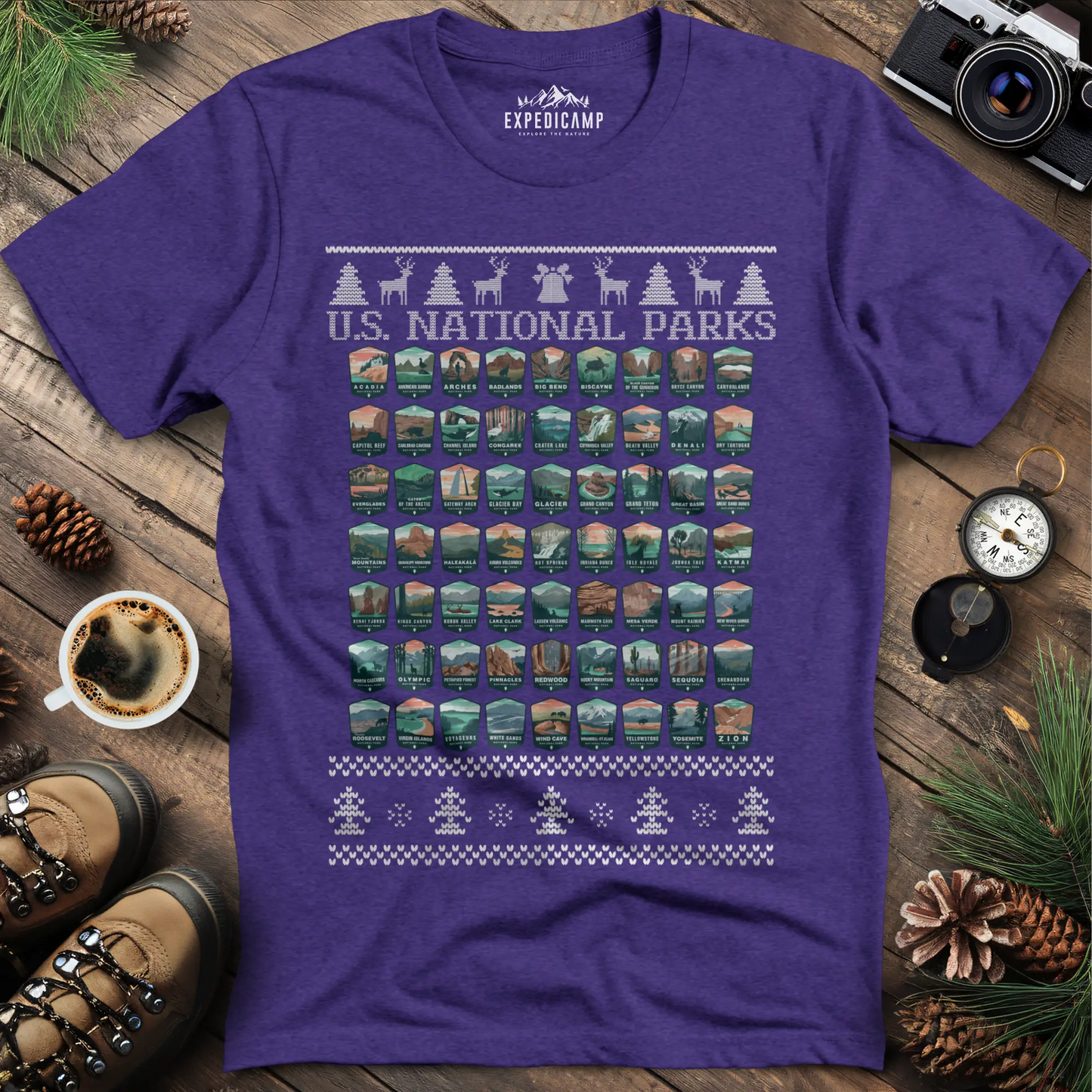 63 National Parks Christmas Ugly Sweater T-Shirt