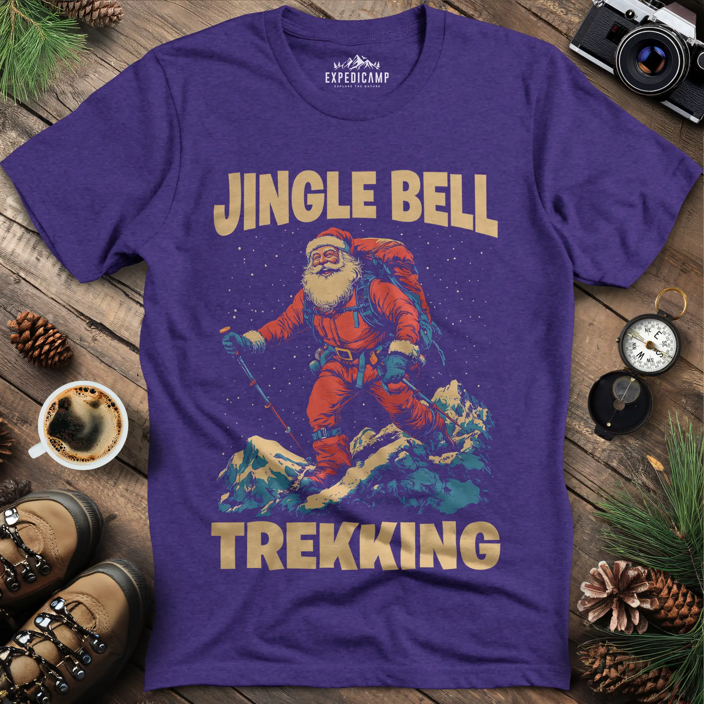 Jingle Bell Trekking Santa T-Shirt