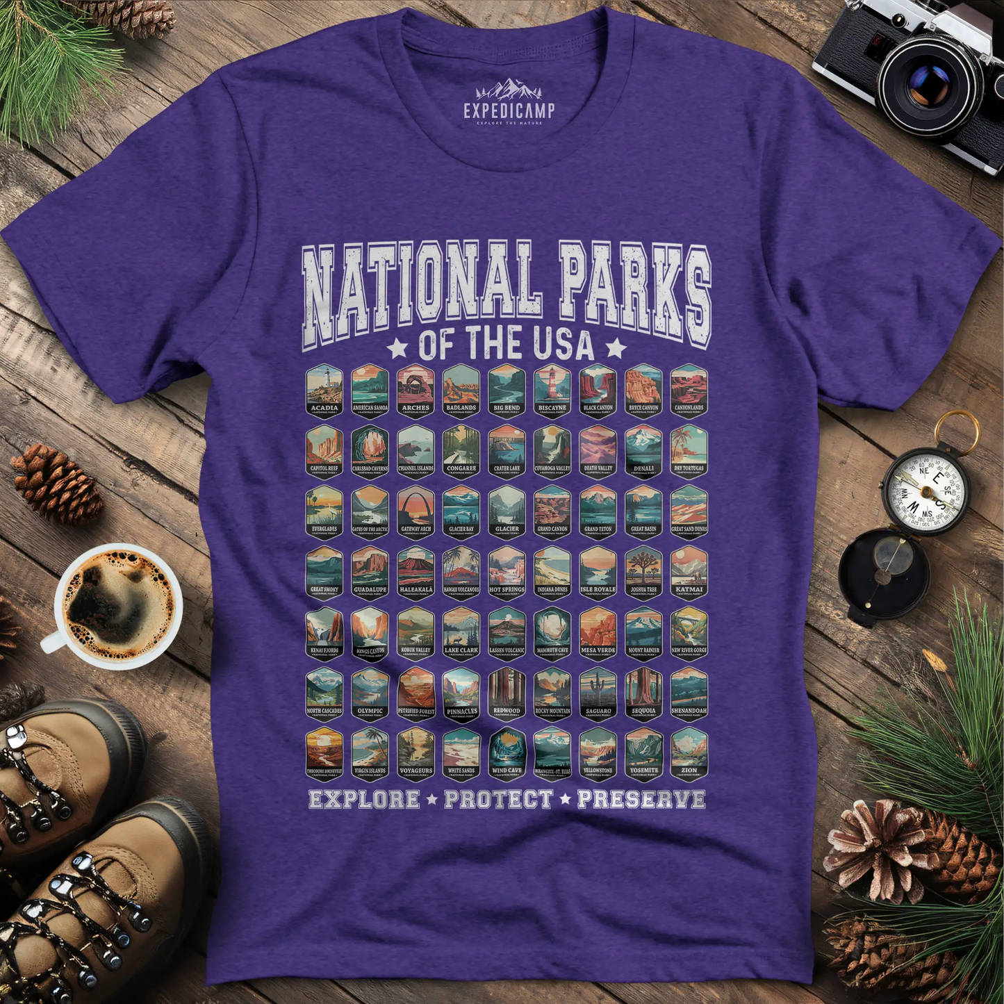 63 National Parks of the USA T-Shirt | Explore, Protect, Preserve