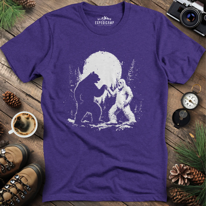 Bear and Bigfoot Dancing T-Shirt – Dancing Under the Moonlight Design