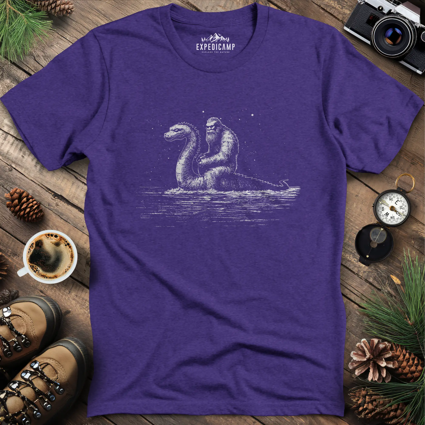 Bigfoot Riding Loch Ness Monster T-Shirt