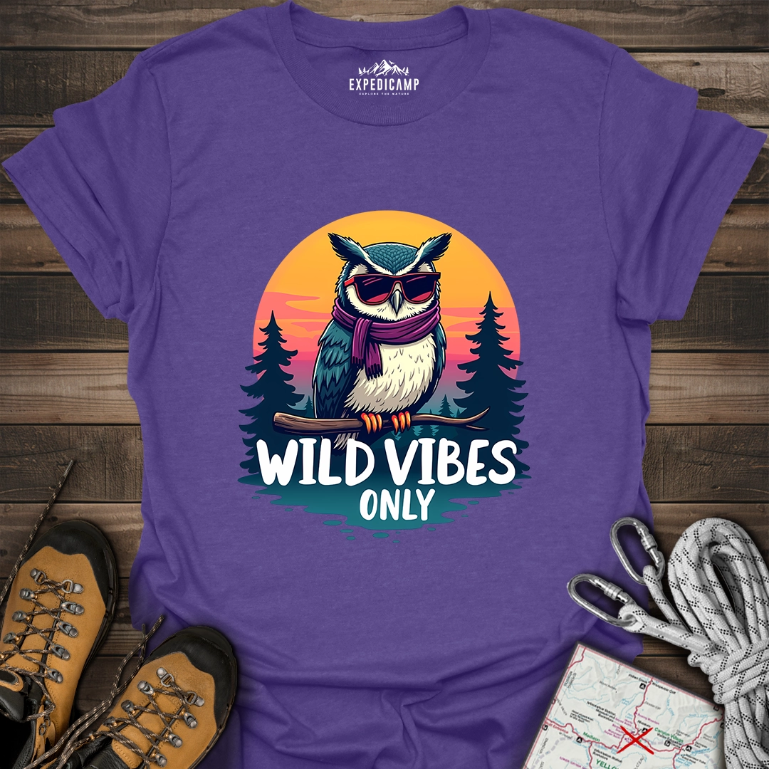 Wild Vibes Only Owl T-Shirt – Fun Adventure & Camping