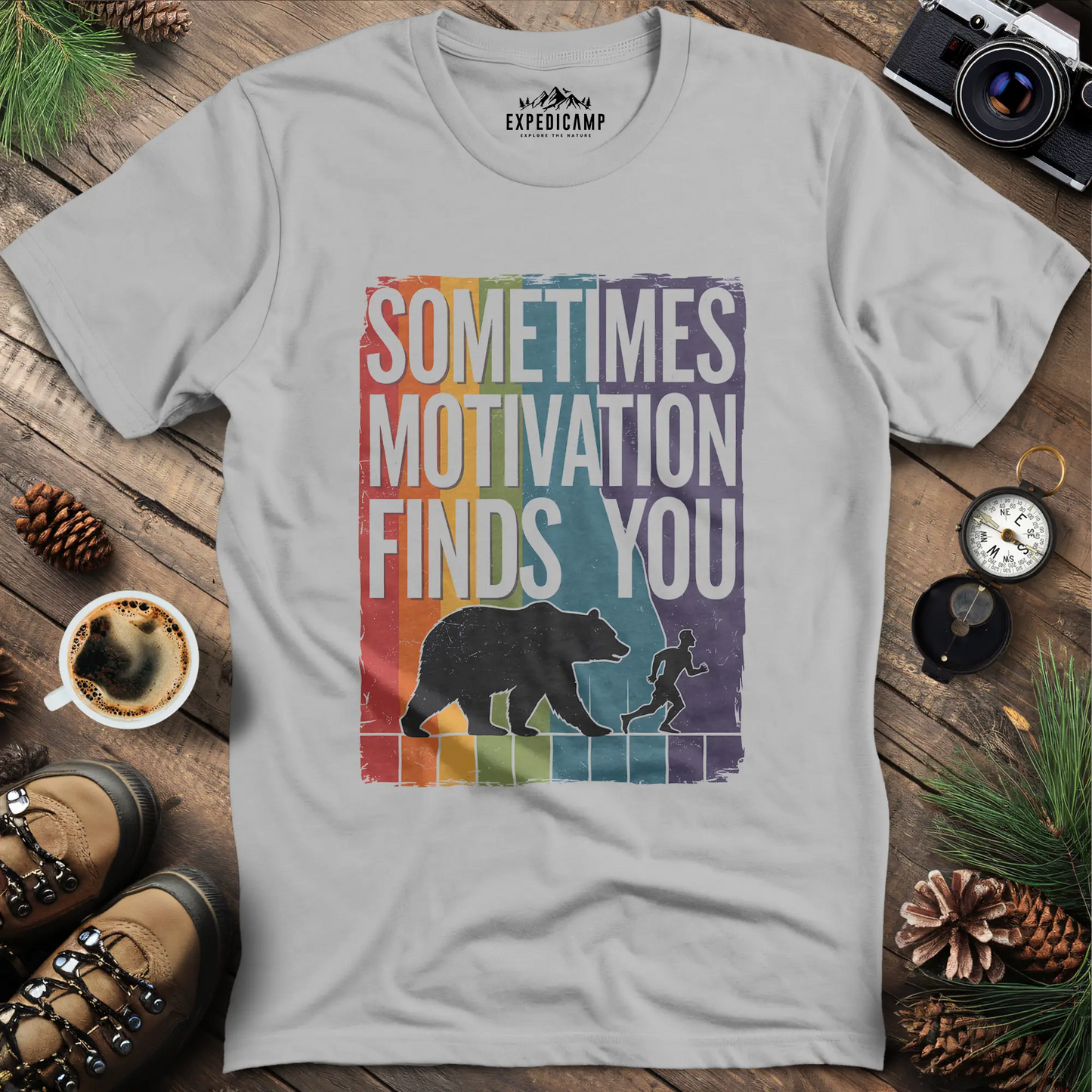 Sometimes Motivation Finds You - Rainbow T-Shirt