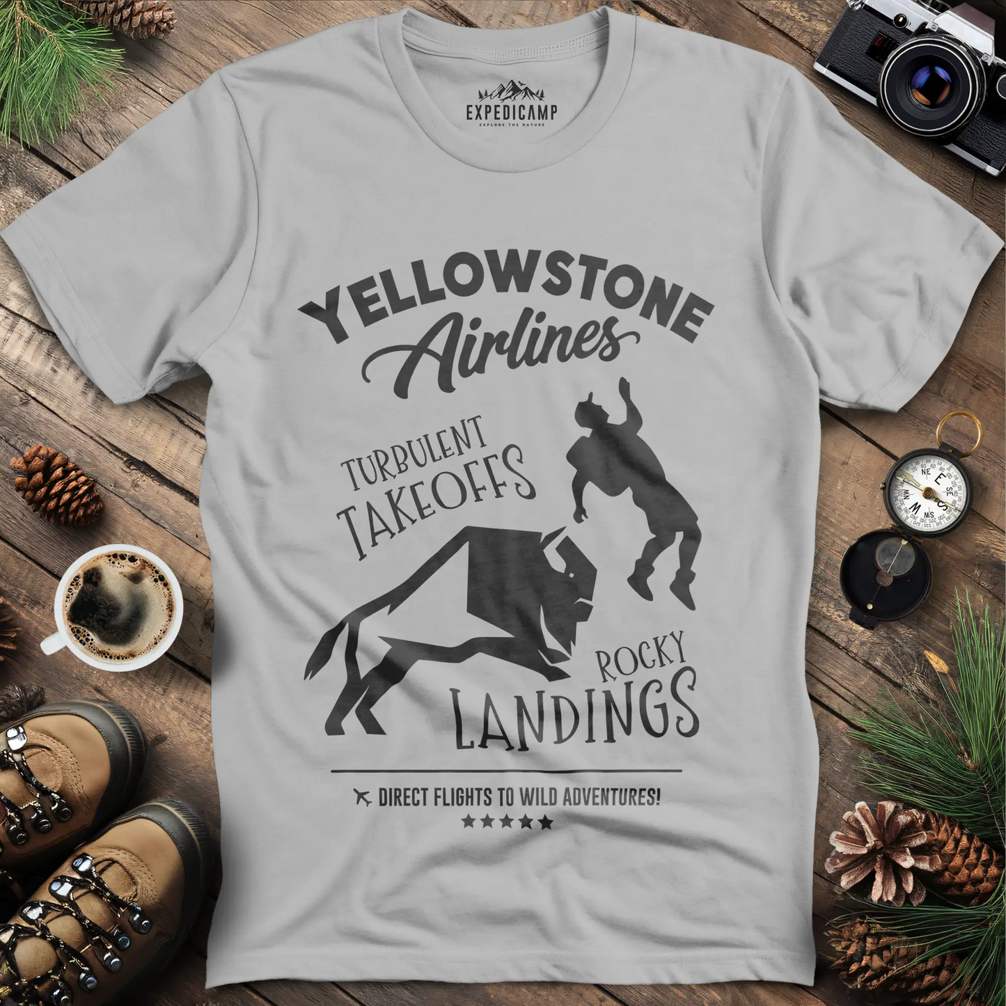 Yellowstone Airlines T-Shirt - Turbulent Takeoffs & Rocky Landings