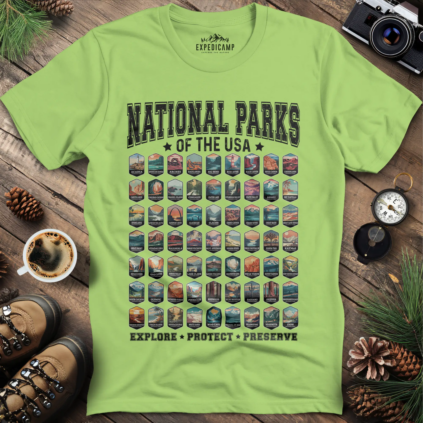 63 National Parks of the USA T-Shirt | Explore, Protect, Preserve