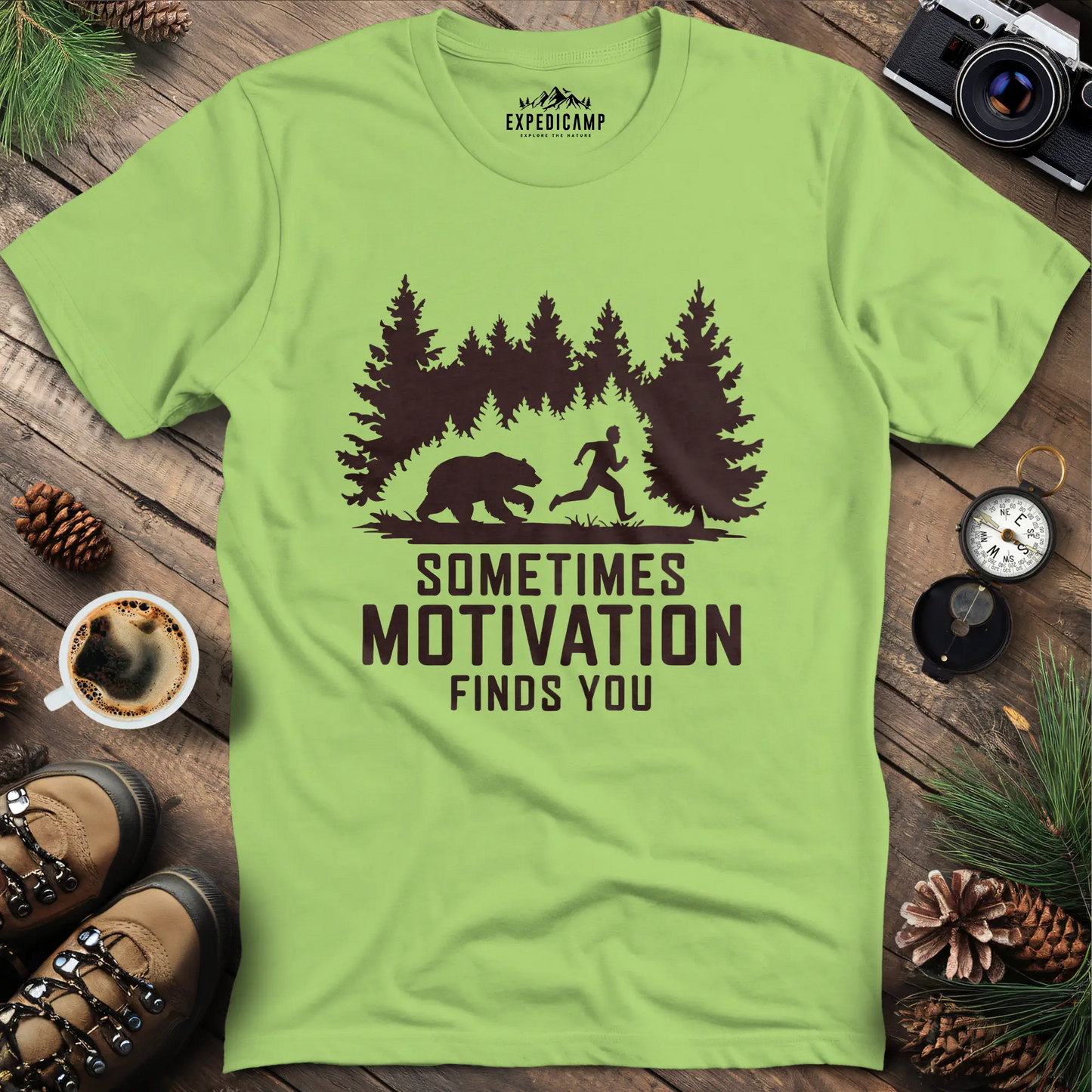 Sometimes Motivation Finds You - Charging Bear T-Shirt