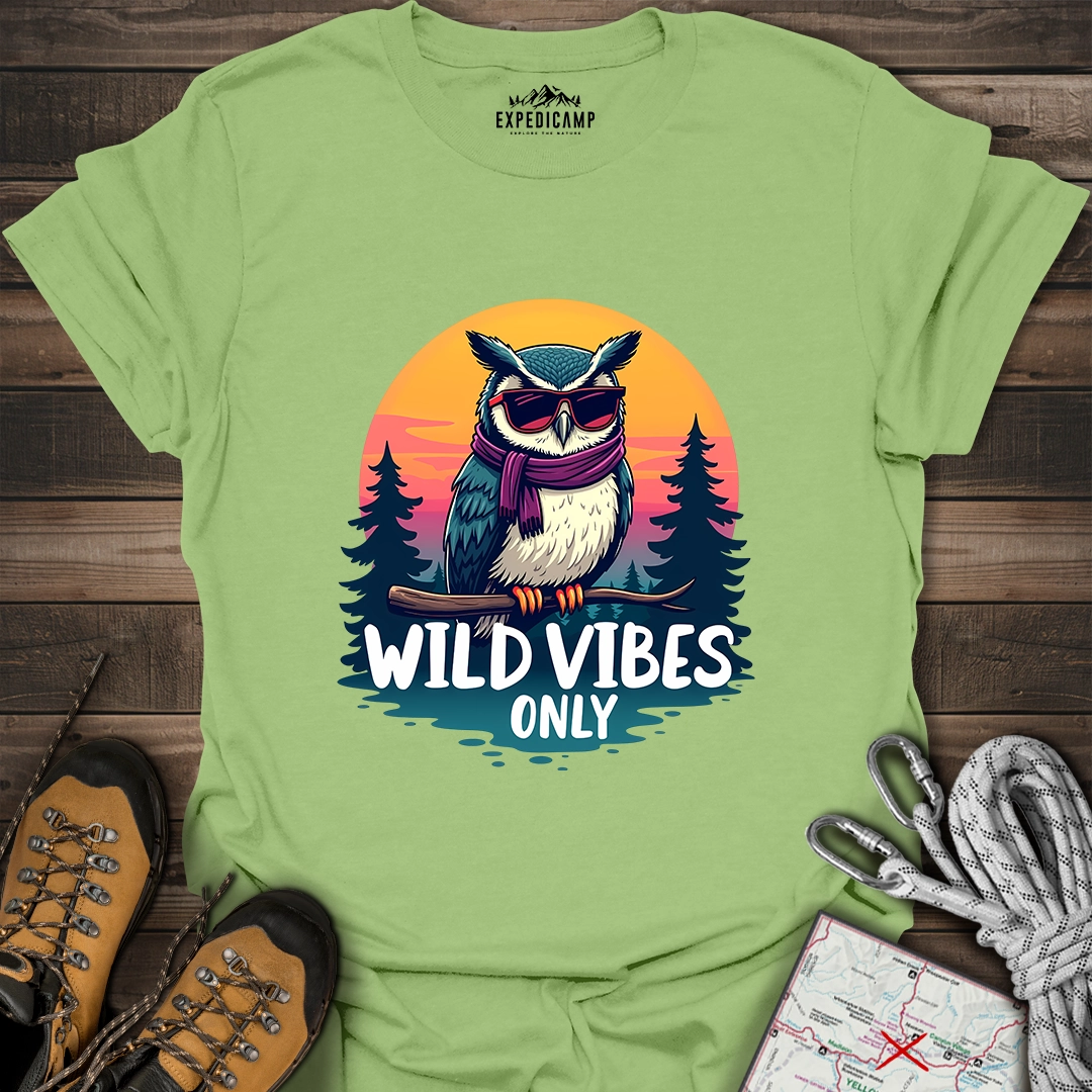 Wild Vibes Only Owl T-Shirt – Fun Adventure & Camping